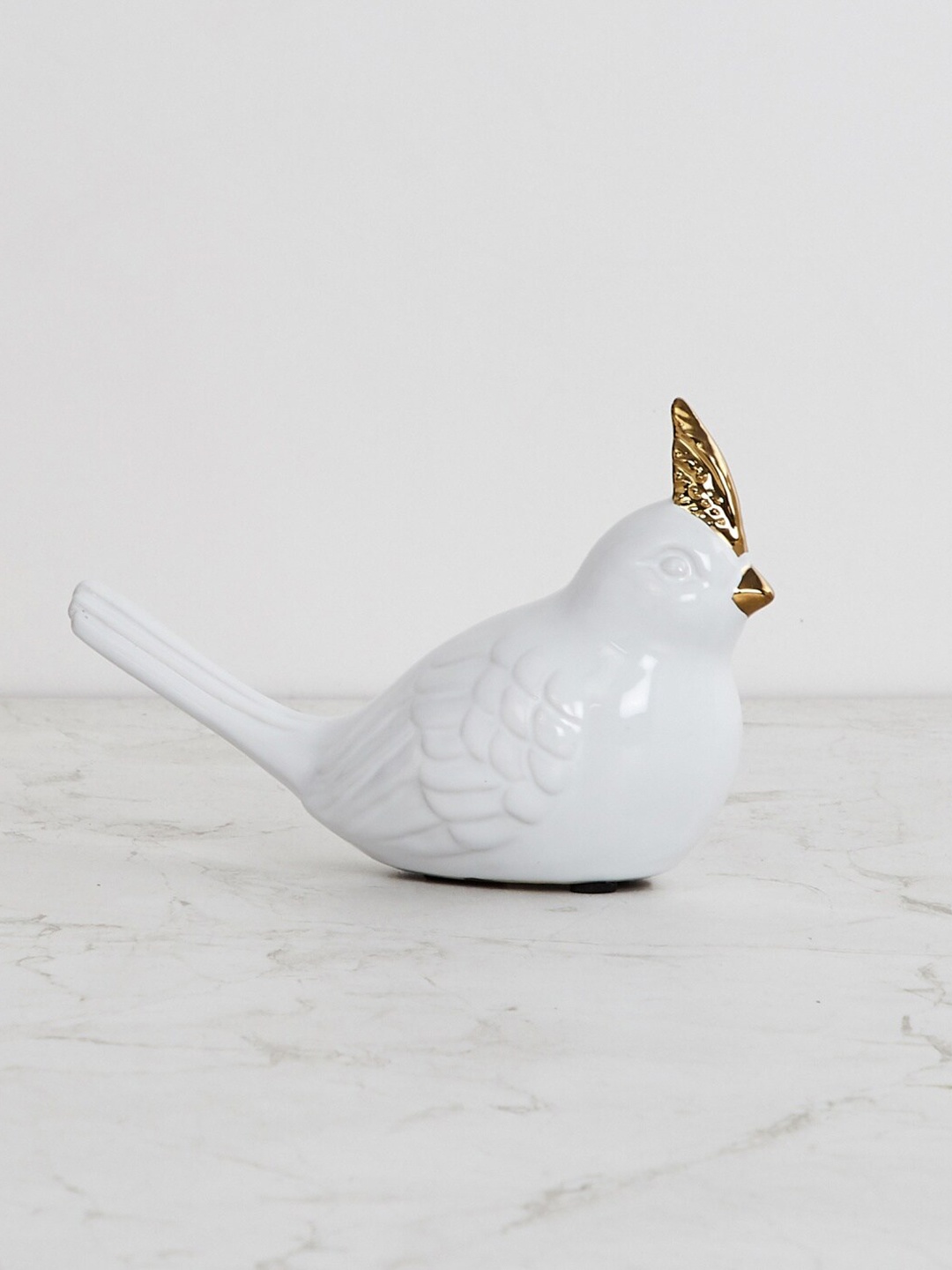 Home Centre White & Gold-Toned Solid Polyresin Bird Figurine Showpiece