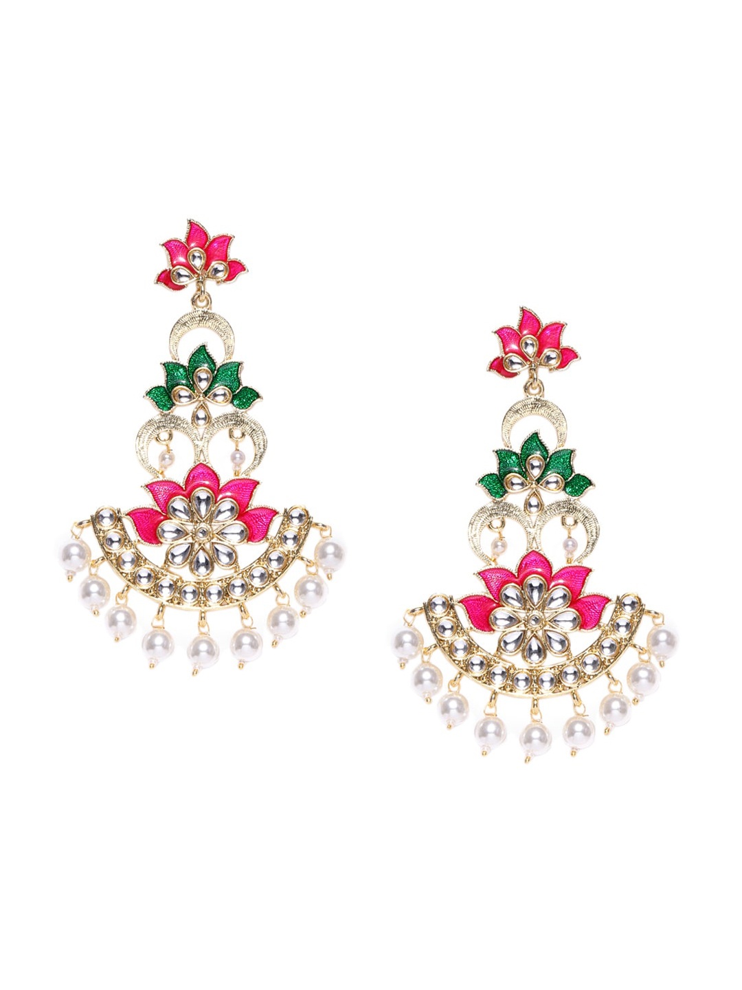 PANASH Gold & White Classic Gold-Plated Chandbalis Earrings
