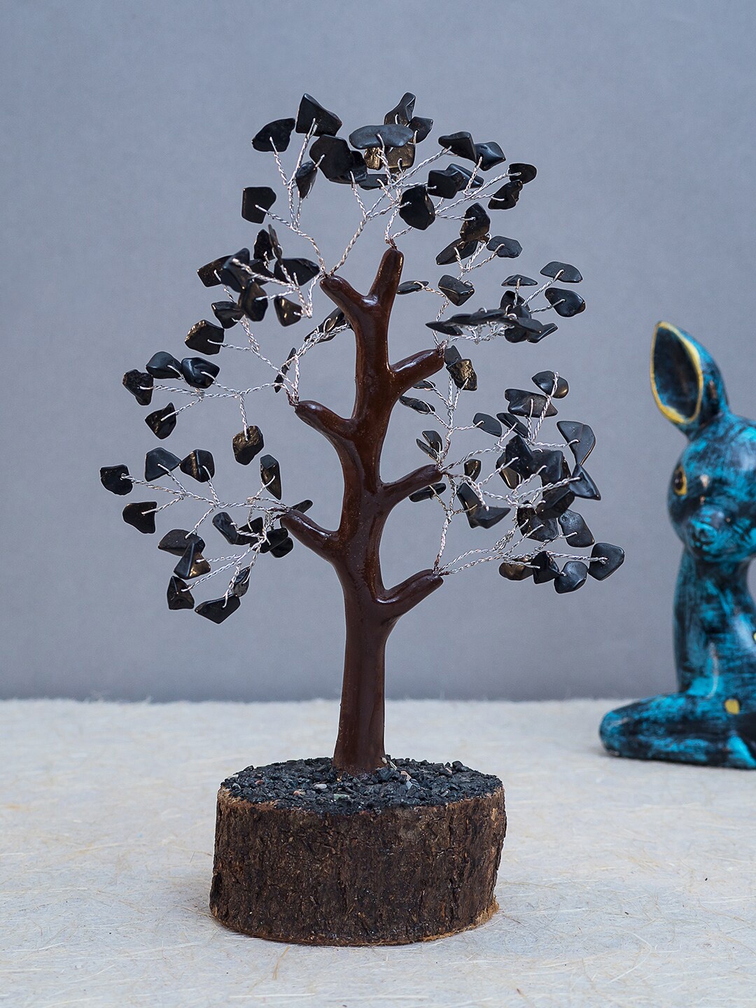 Golden Peacock Black Crystal Stone Handcrafted Wishing Tree Showpieces