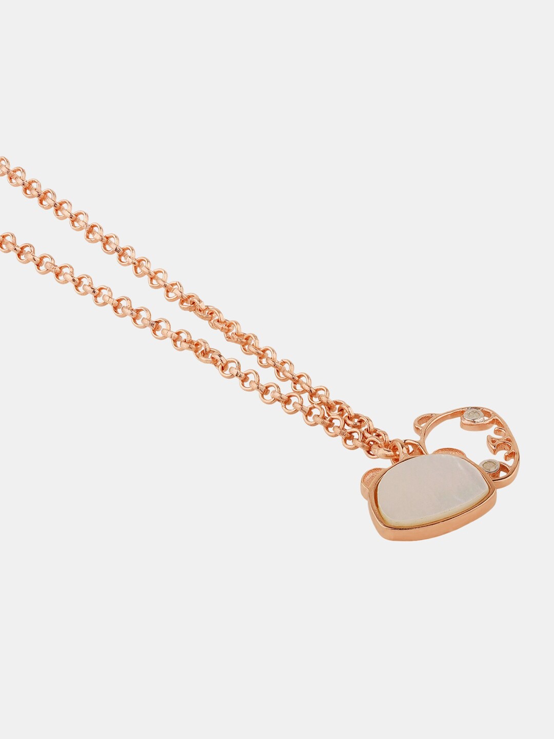 Chumbak Rose Gold Sterling Silver Mother of Pearls & Diamonds Studded Soul Panda Necklace