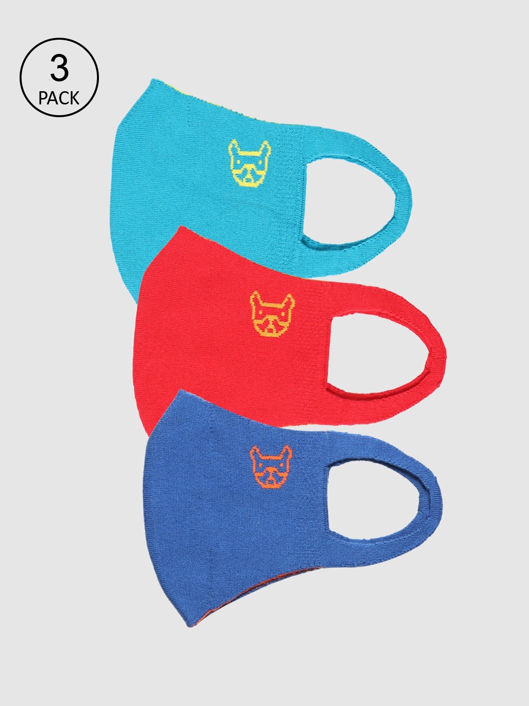 Jack & Jones Men Pack of 3 Solid 2-Ply Reusable Pure Cotton Cloth Masks, Blue