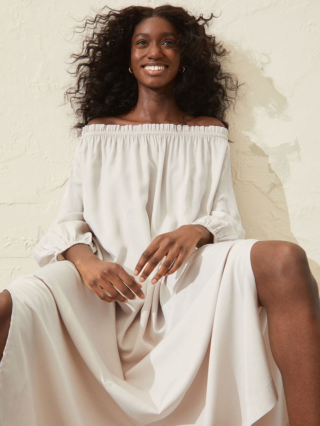 H&M Women Beige Off-The-Shoulder Dress