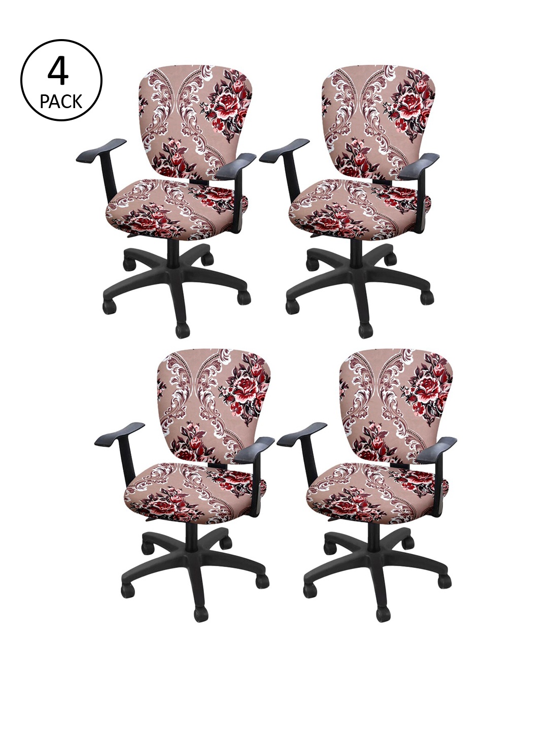 Cortina Set Of 4 Beige & White Floral Print Chair Covers