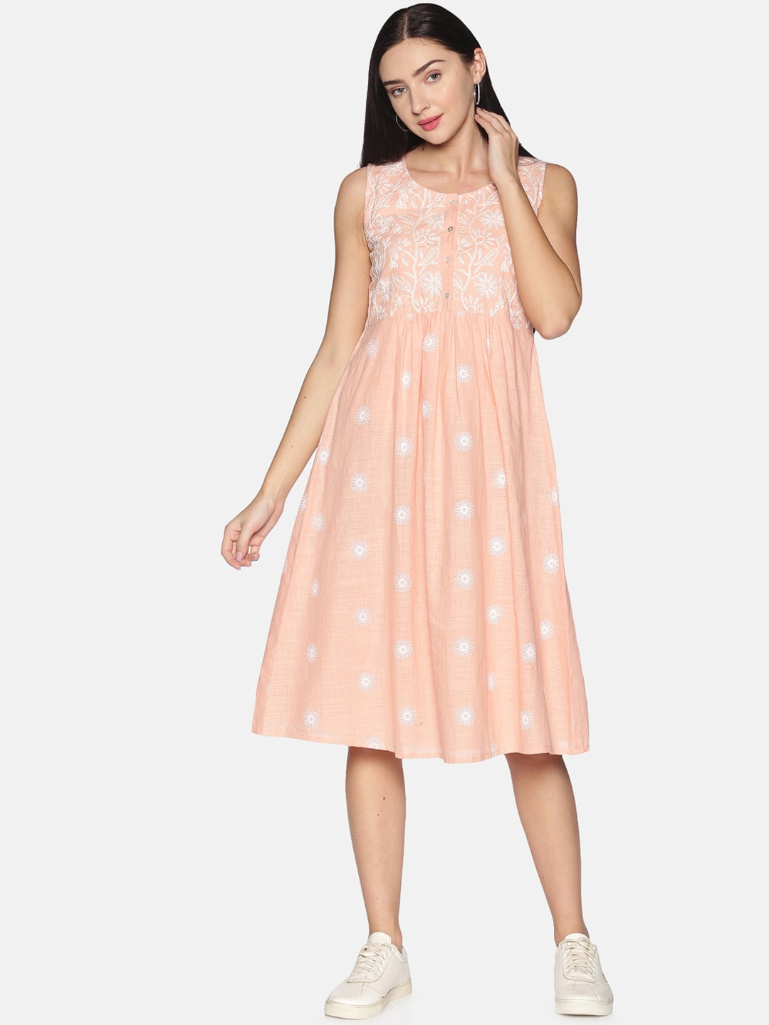 Saffron Threads Women Peach-Coloured & White Floral Embroidered Pure Cotton A-Line Dress
Saffron Threads Women Peach-Coloured & White Floral Embroidered Pure Cotton A-Line Dress