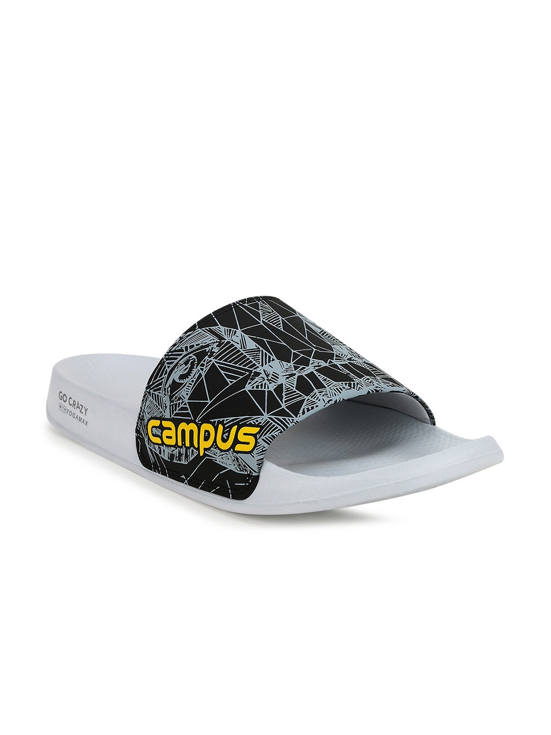 Campus Men Black & White Printed Sliders