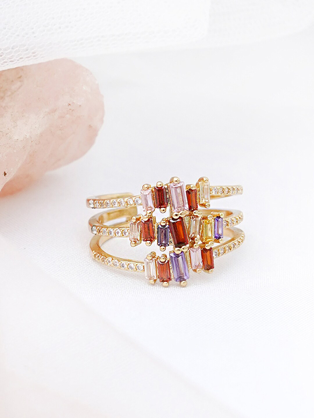 JOKER & WITCH Gold-Plated Red & Purple Rhinestones-Studded Rainbow Bling Adjustable Finger Ring
JOKER & WITCH Gold-Plated Red & Purple Rhinestones-Studded Rainbow Bling Adjustable Finger Ring