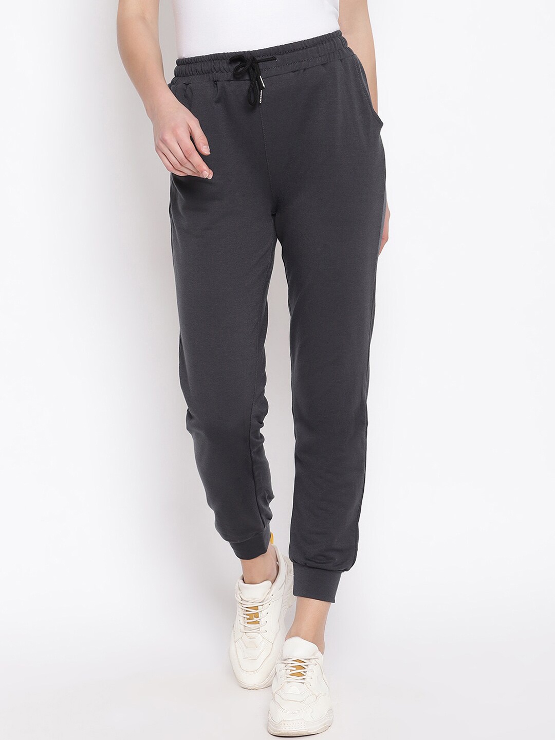 iki chic Women Charcoal Grey Solid Straight-Fit Joggers