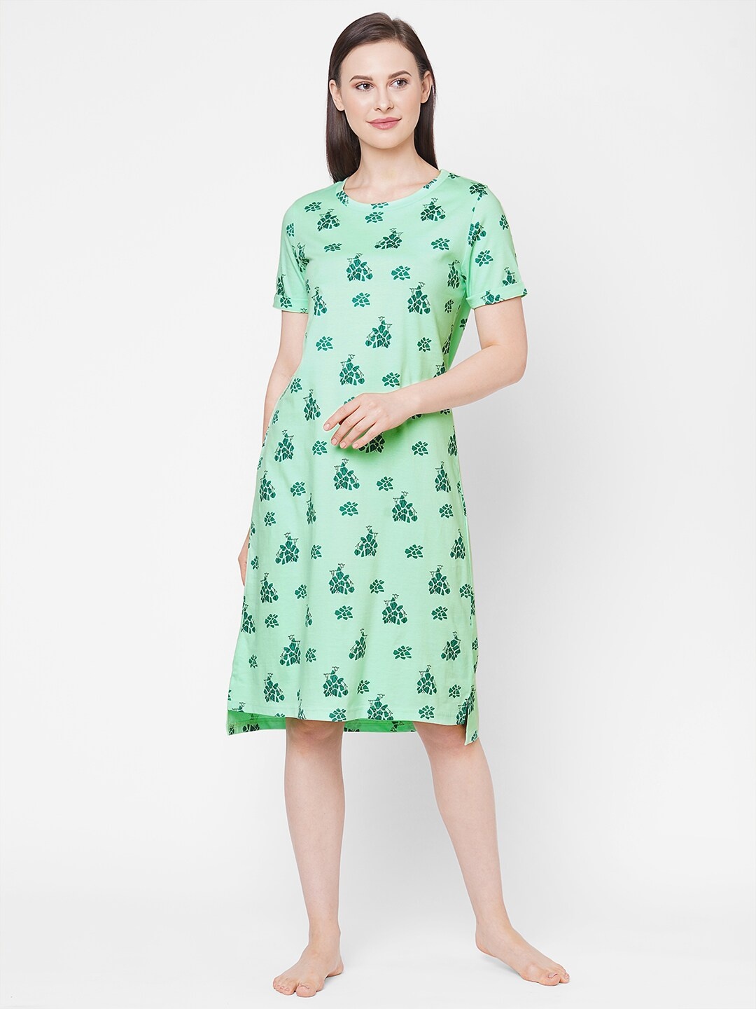 Mystere Paris Green Printed Cotton Nightdress