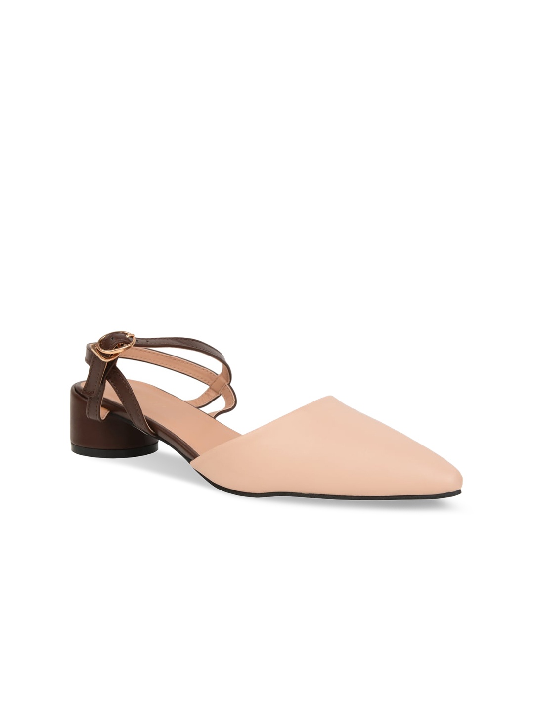 Addons Women Peach-Coloured & Brown Solid Heeled Mules