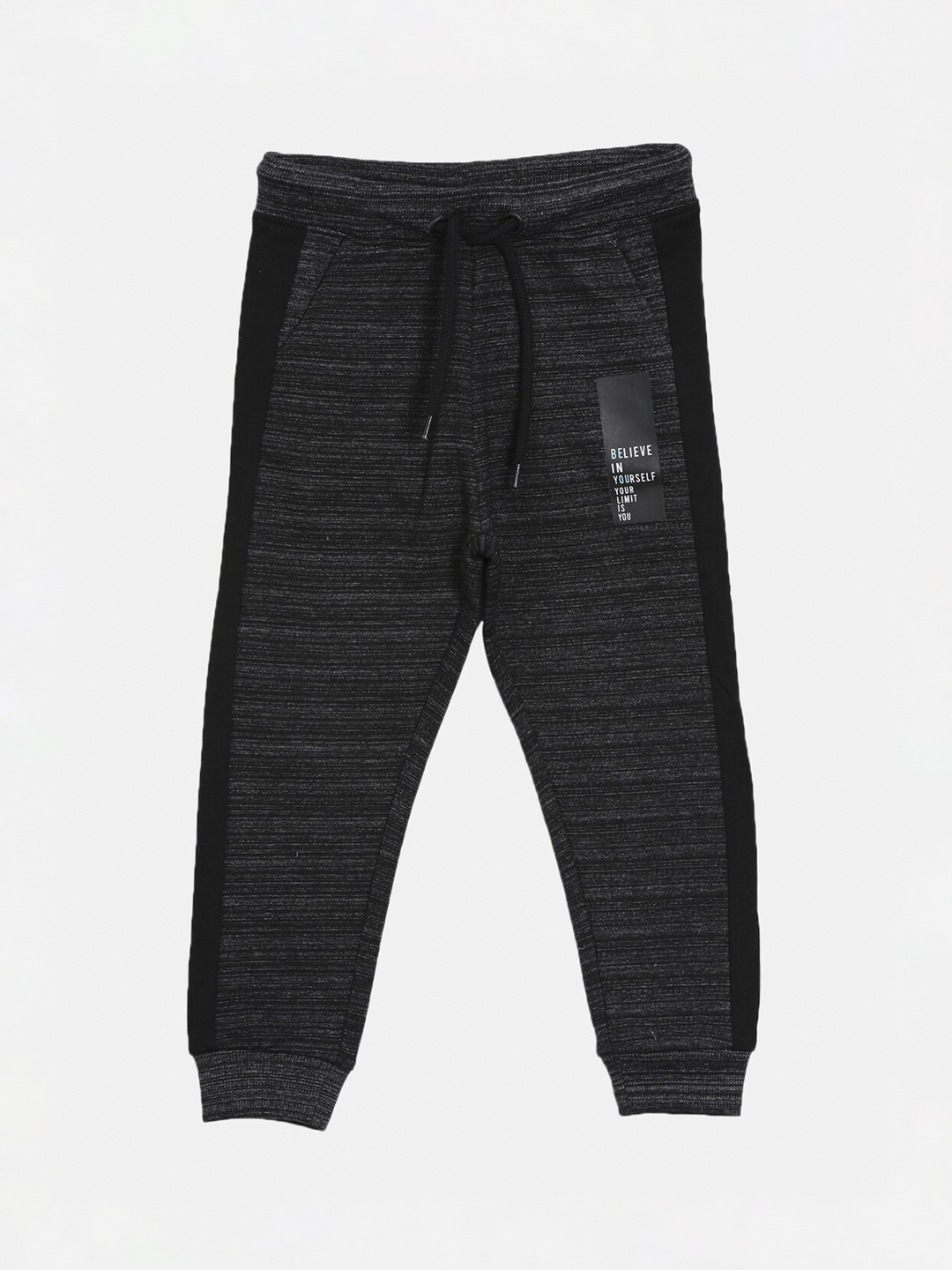 3PIN Boys Black Solid Joggers with Melange Effect