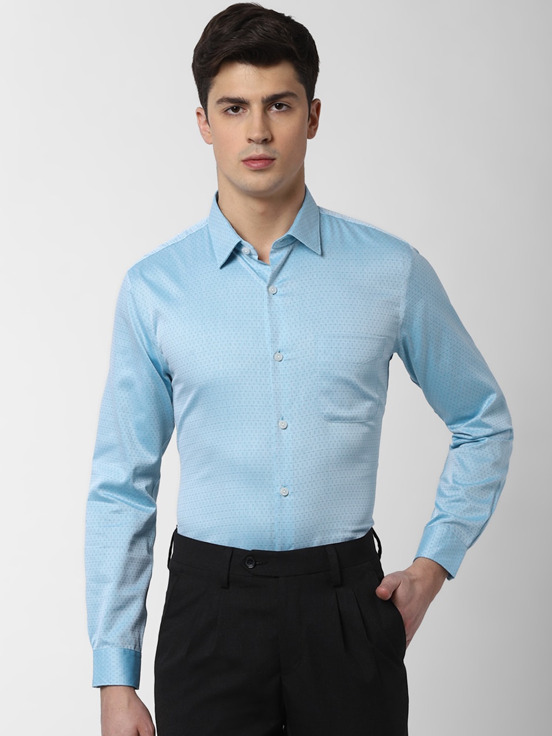 Peter England Elite Men Blue Slim Fit Solid Casual Shirt