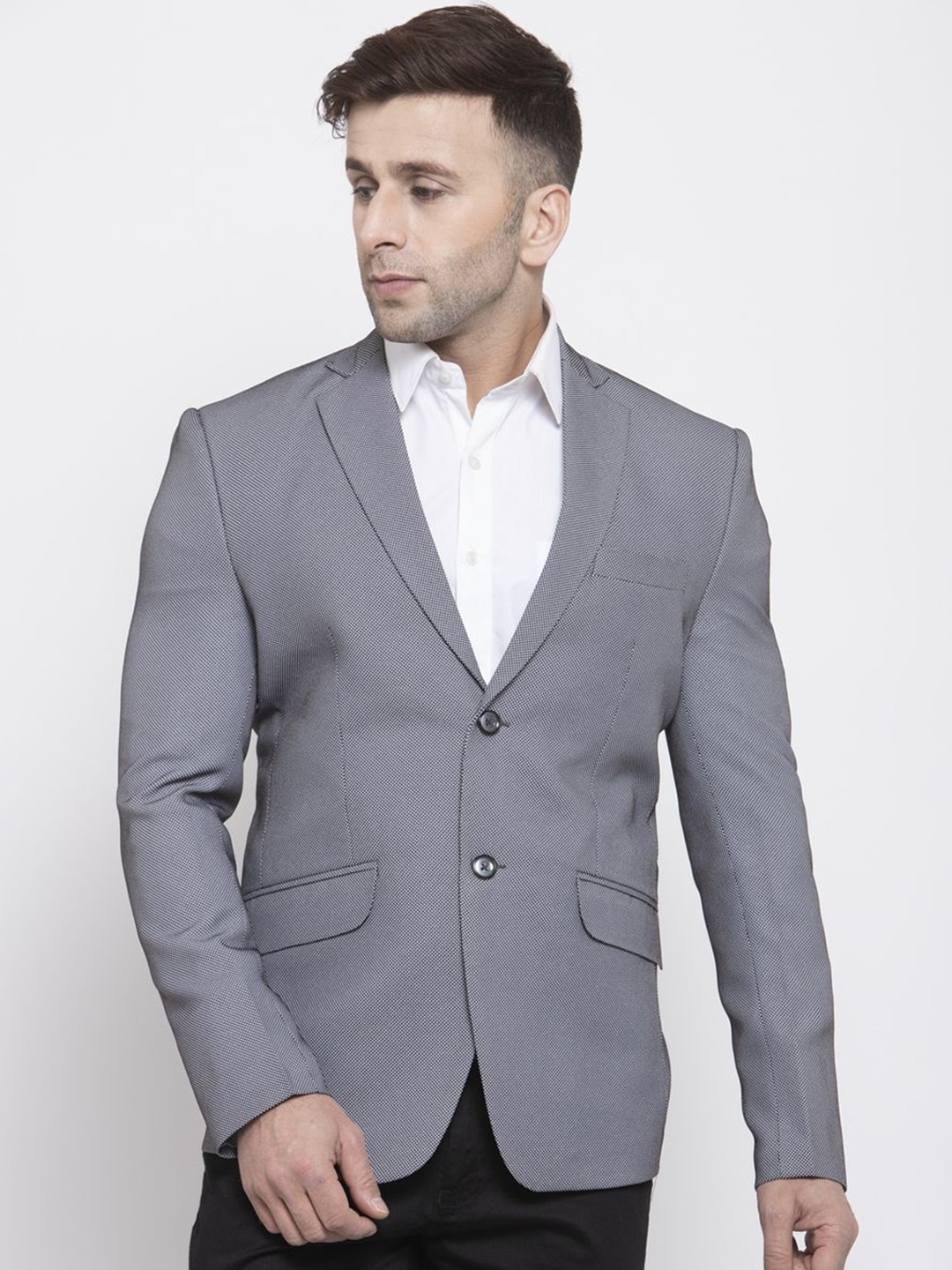 Wintage Men Grey Self & White Design Regular-Fit Single-Breasted Formal Blazer
Wintage Men Grey Self & White Design Regular-Fit Single-Breasted Formal Blazer