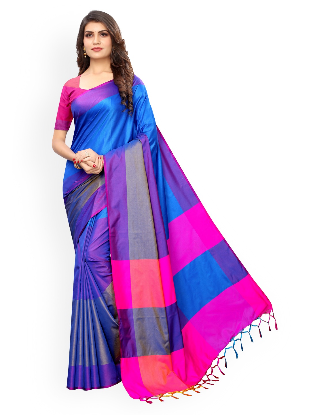KALINI Blue Colourblocked Banarasi Saree