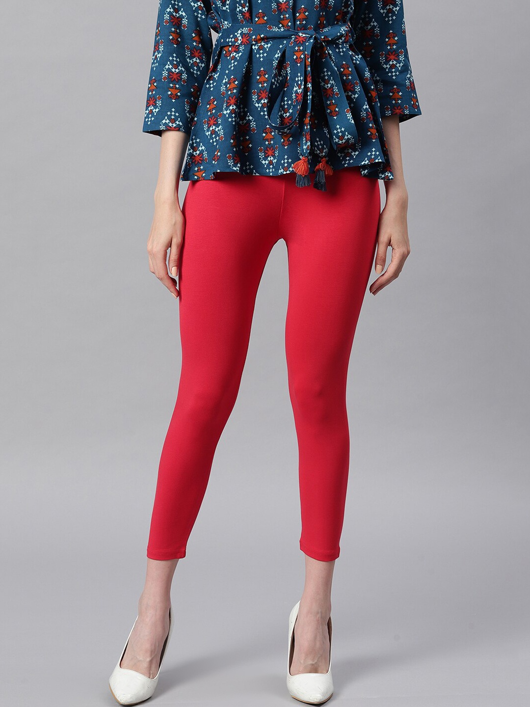 Janasya Women Red Solid Ankle-Length Leggings