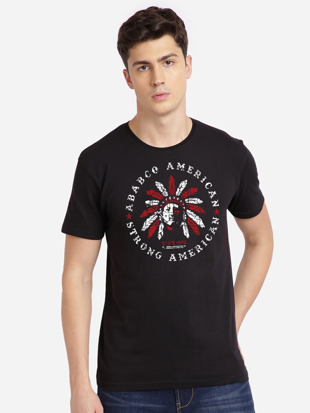 MASH UNLIMITED Men Black Printed Round Neck T-shirt