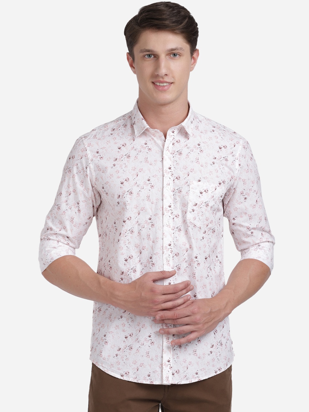 Crocodile Men Pink Slim Fit Printed Pure Cotton Casual Shirt