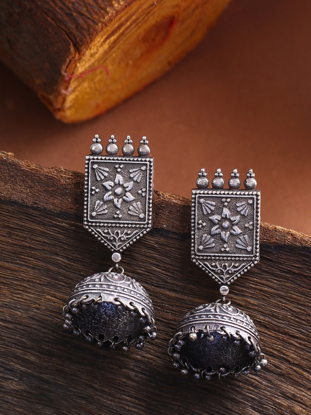 THE AAB STUDIO Oxidised Silver-Plated Dome Shaped Jhumkas
