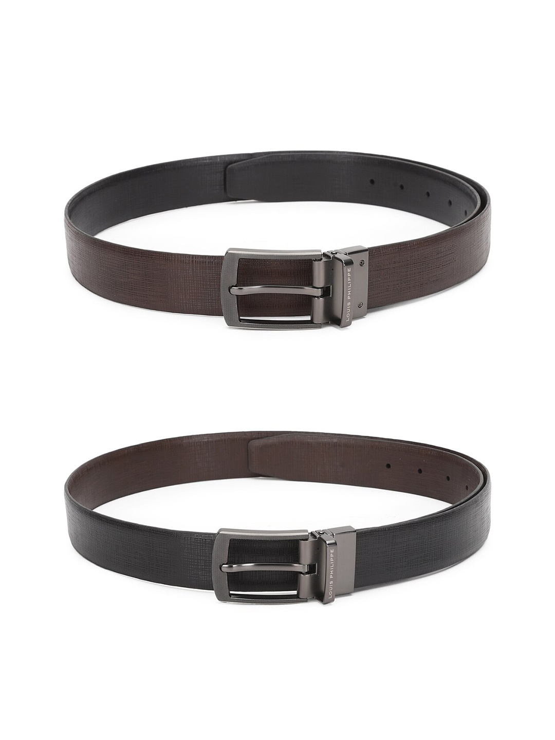 Louis Philippe Men Black & Brown Reversible Textured Leather Belt