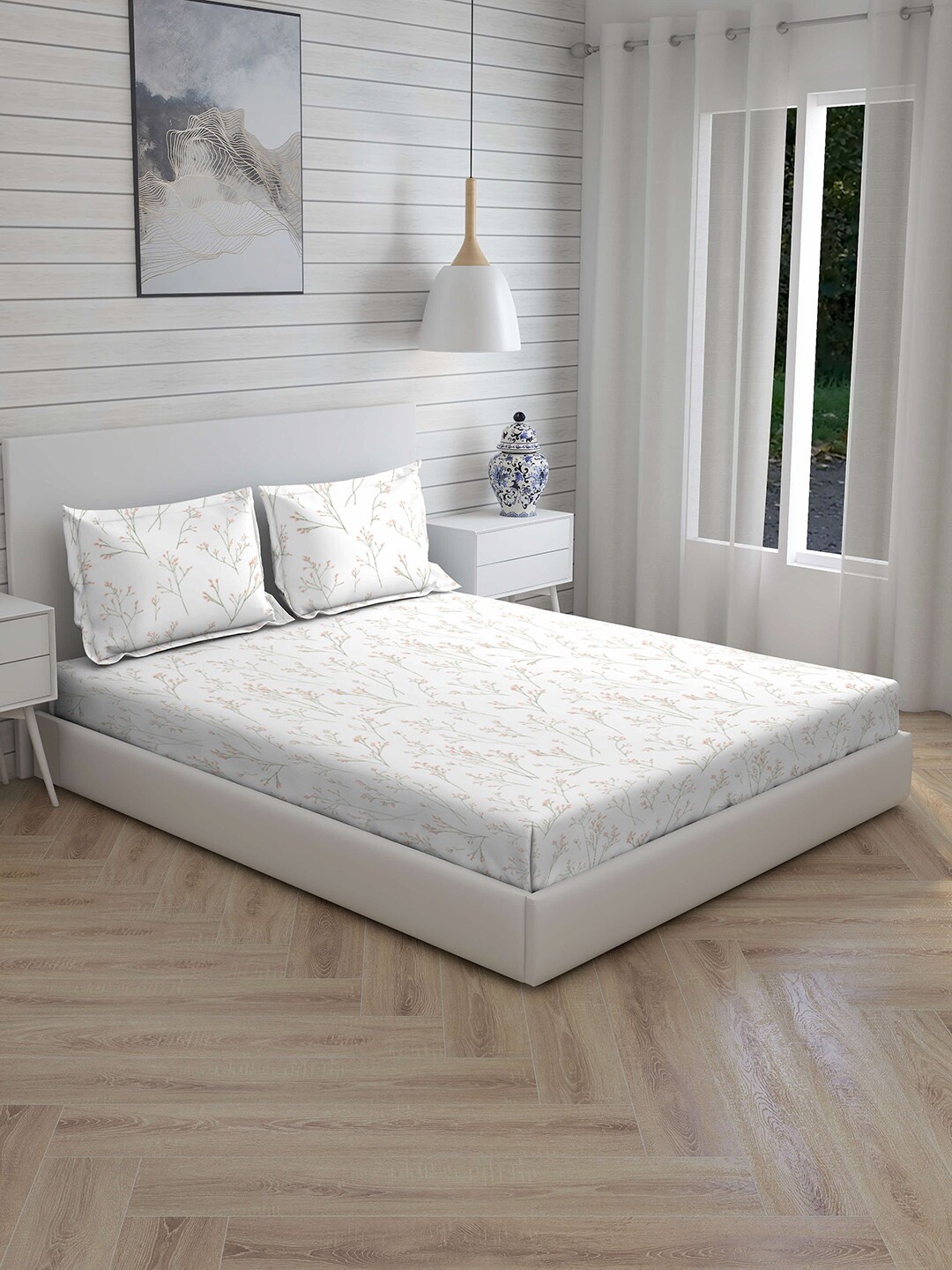 Boutique Living India White & Coral Floral 300 TC Cotton 1 King Bedsheet with 2 Pillow Covers
Boutique Living India White & Coral Floral 300 TC Cotton 1 King Bedsheet with 2 Pillow Covers