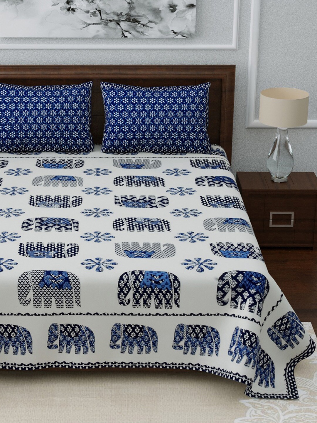 LIVING ROOTS White & Navy Blue Ethnic Motifs 180 TC Cotton 1 King Bedsheet with 2 Pillow Covers
LIVING ROOTS White & Navy Blue Ethnic Motifs 180 TC Cotton 1 King Bedsheet with 2 Pillow Covers