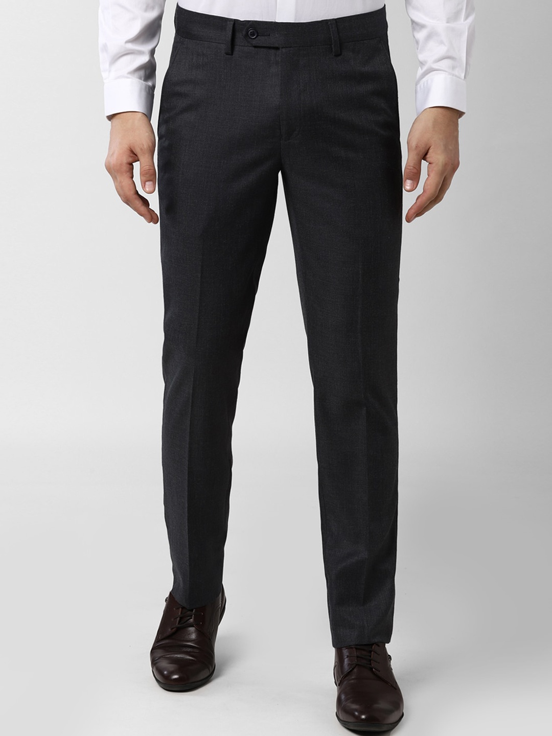 Peter England Elite Men Charcoal Slim Fit Solid Formal Trousers