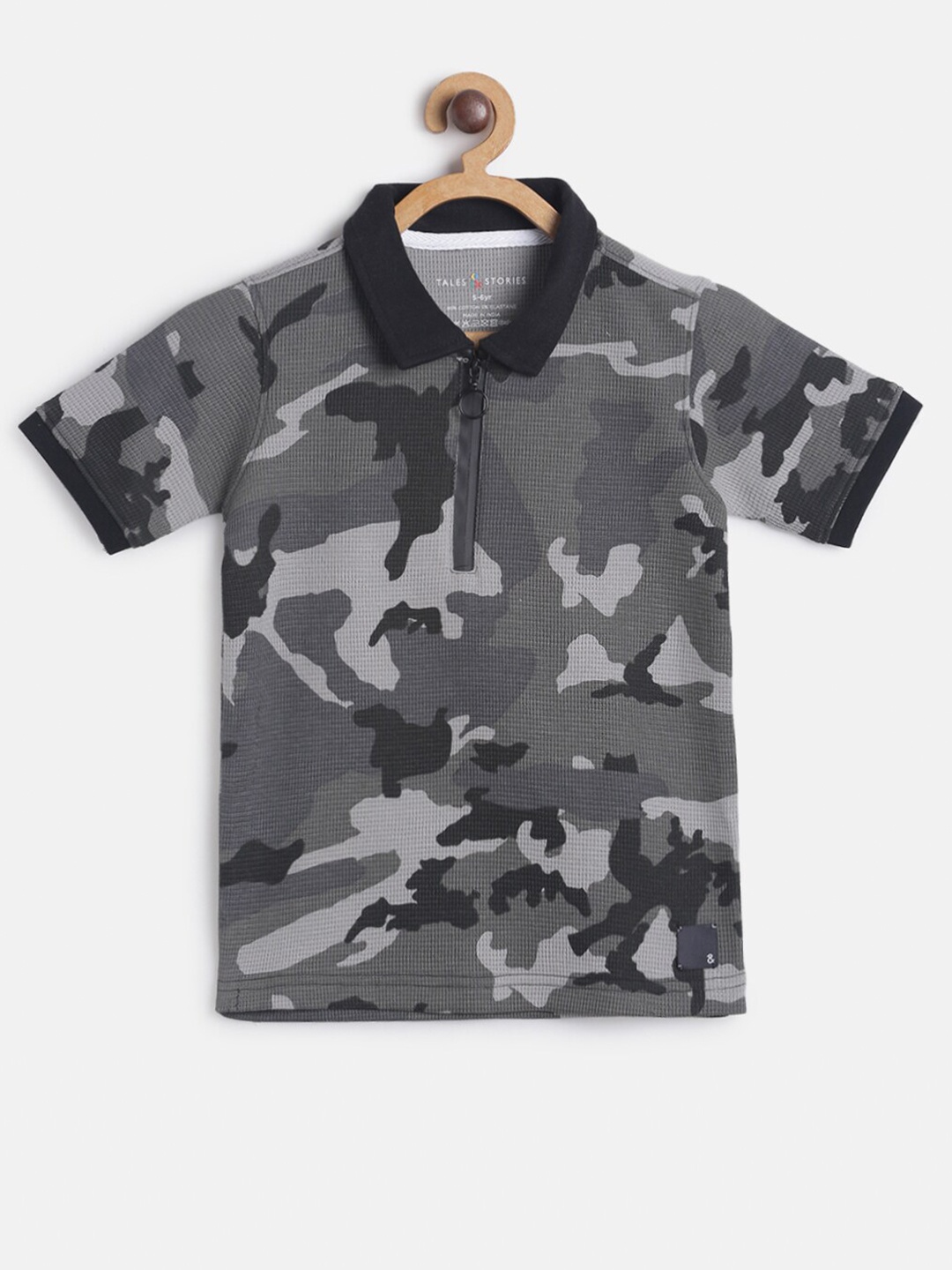 TALES & STORIES Boys Grey Dyed Polo Collar T-shirt