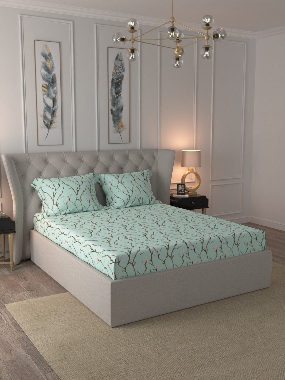 Trident Sea Green & Brown Floral 144 TC Cotton 1 Queen Bedsheet with 2 Pillow Covers
Trident Sea Green & Brown Floral 144 TC Cotton 1 Queen Bedsheet with 2 Pillow Covers