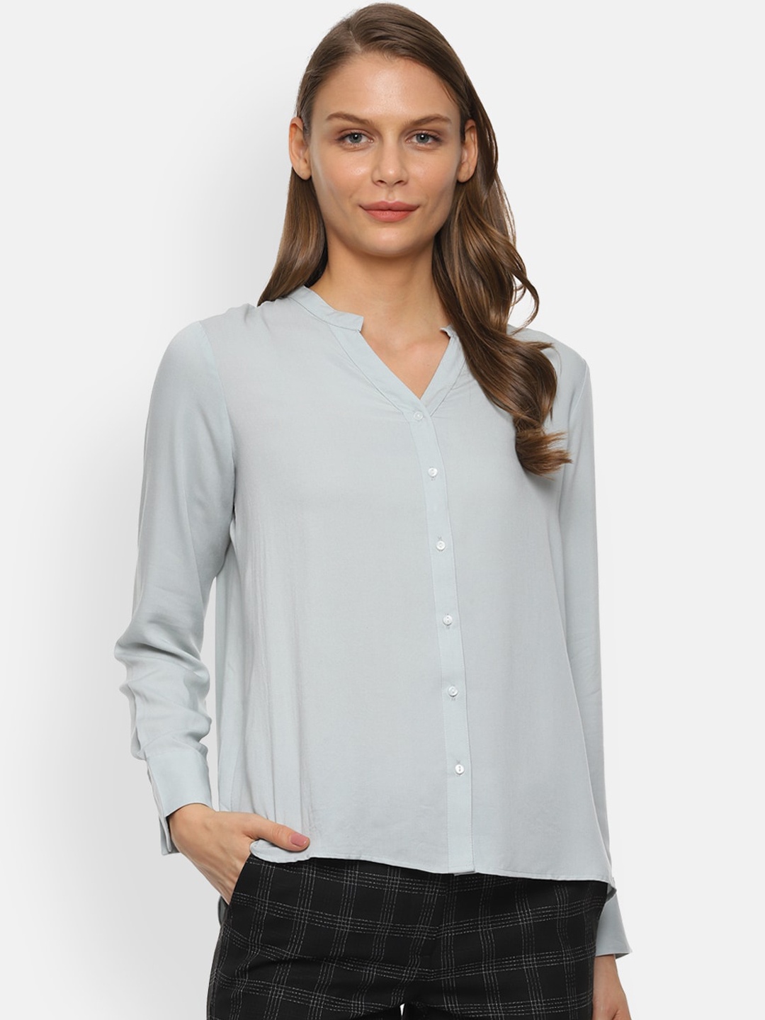 Van Heusen Woman Women Grey Regular Fit Solid Casual Shirt