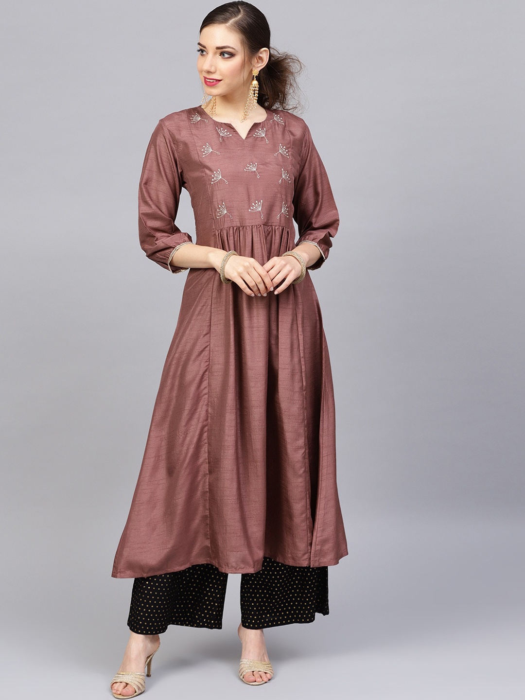Varanga Women Mauve Floral Embroidered Anarkali Kurta