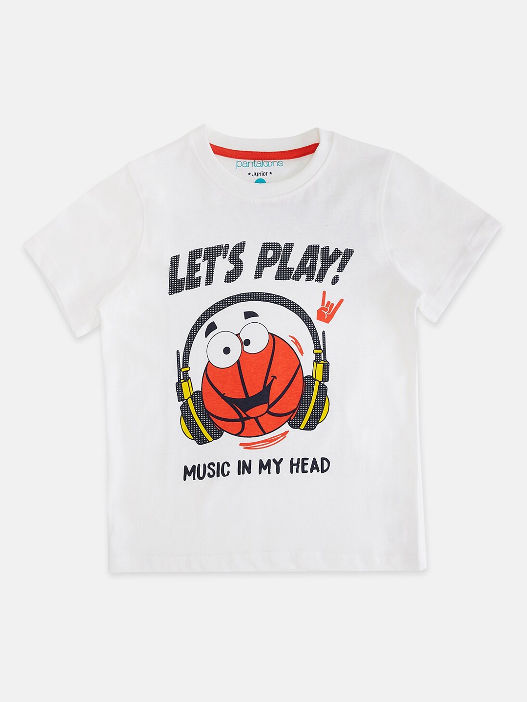 Pantaloons Junior Boys White Red Printed Round Neck Pure Cotton T-shirt