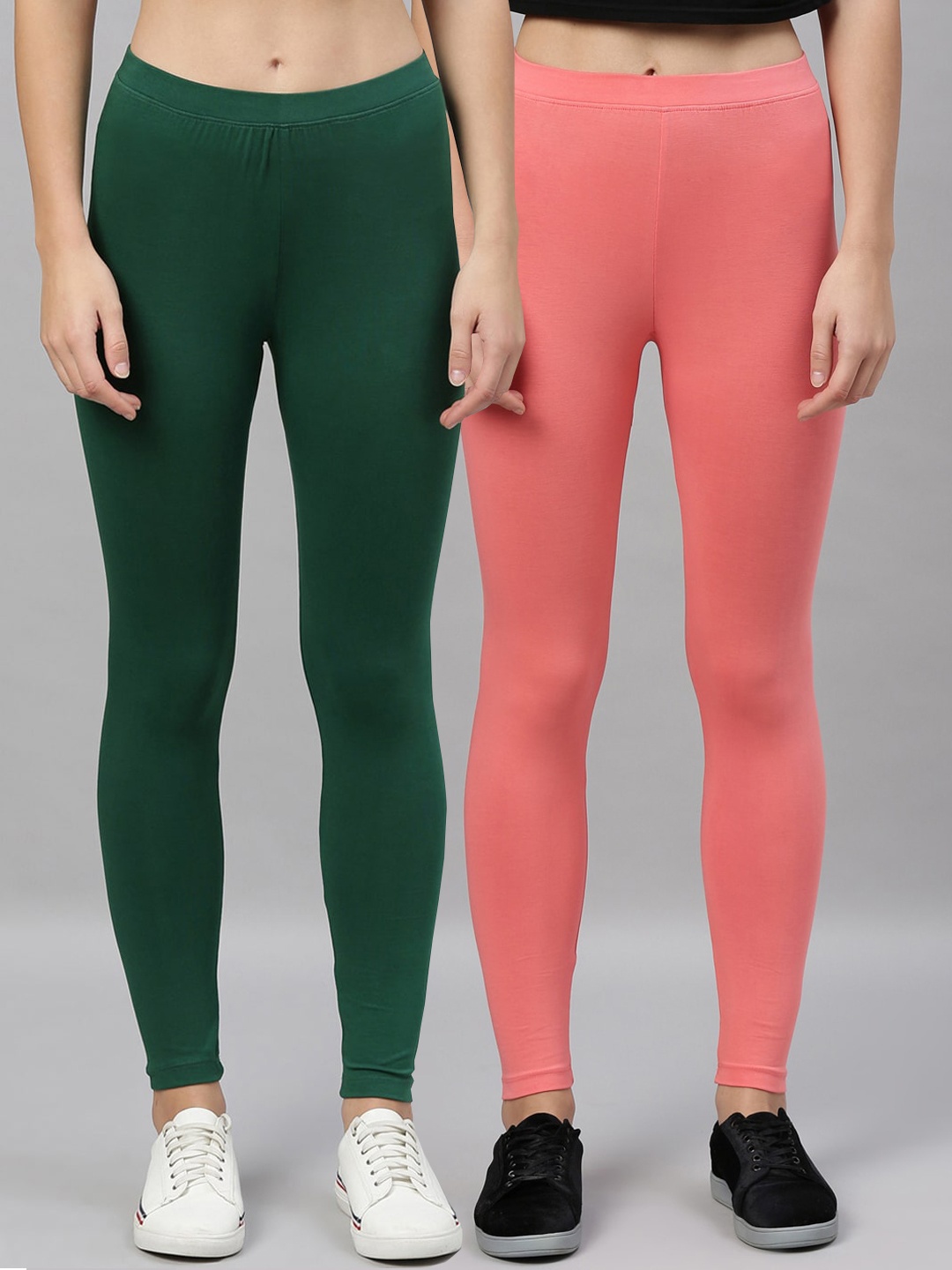 Kryptic Women Pack of 2 Solid Ankle-Length Leggings, Green