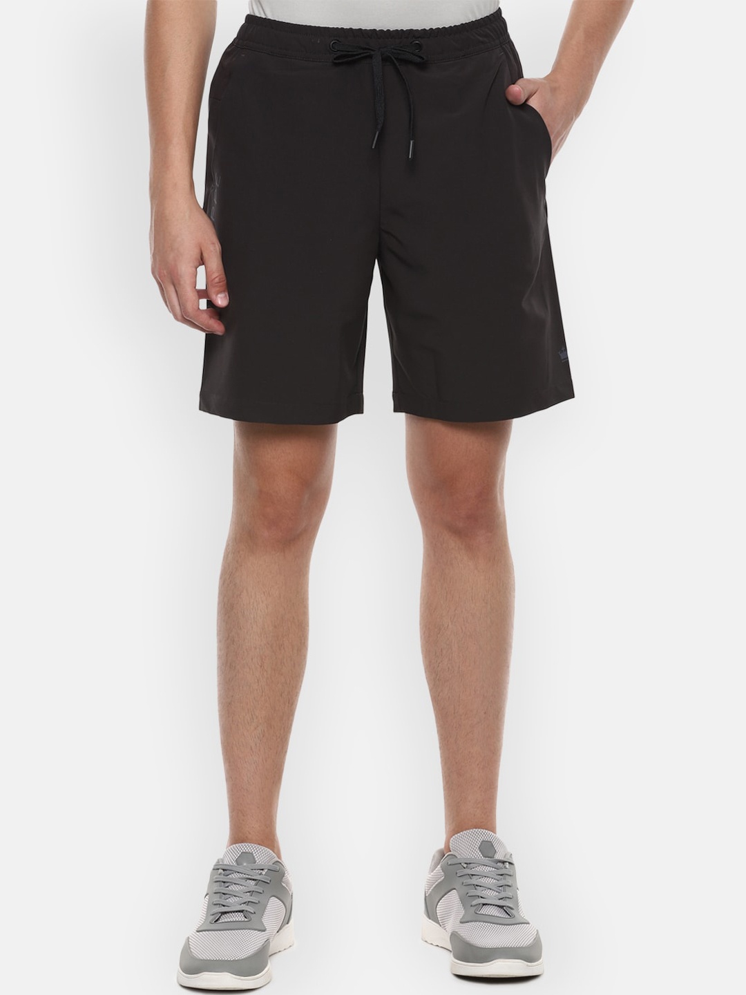 Louis Philippe ATHPLAY Men Black Solid Slim Fit Regular Shorts