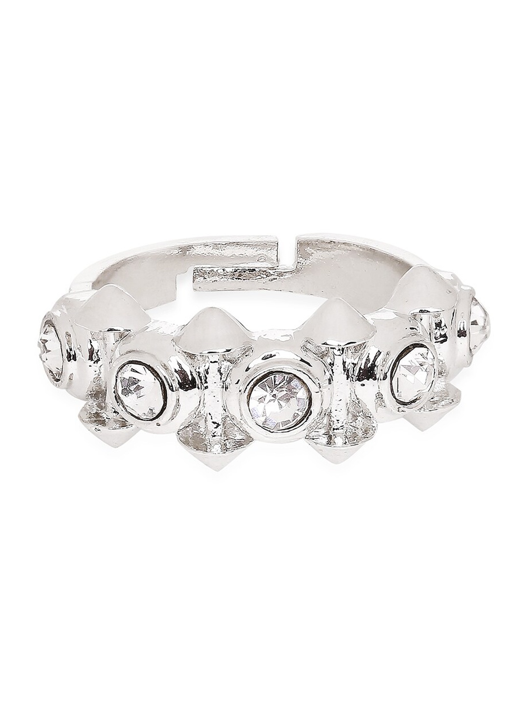 Mahi Women Rhodium-Plated White Stone-Studded Dual Side Spikes Adjustable Finger Ring, Silver
Mahi Women Rhodium-Plated White Stone-Studded Dual Side Spikes Adjustable Finger Ring, Silver
