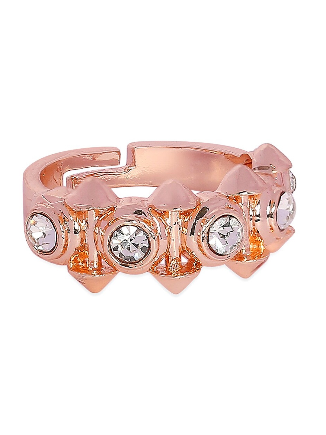 Mahi Women Rose Gold-Plated White Stone-Studded Dual Side Spikes Adjustable Finger Ring
Mahi Women Rose Gold-Plated White Stone-Studded Dual Side Spikes Adjustable Finger Ring