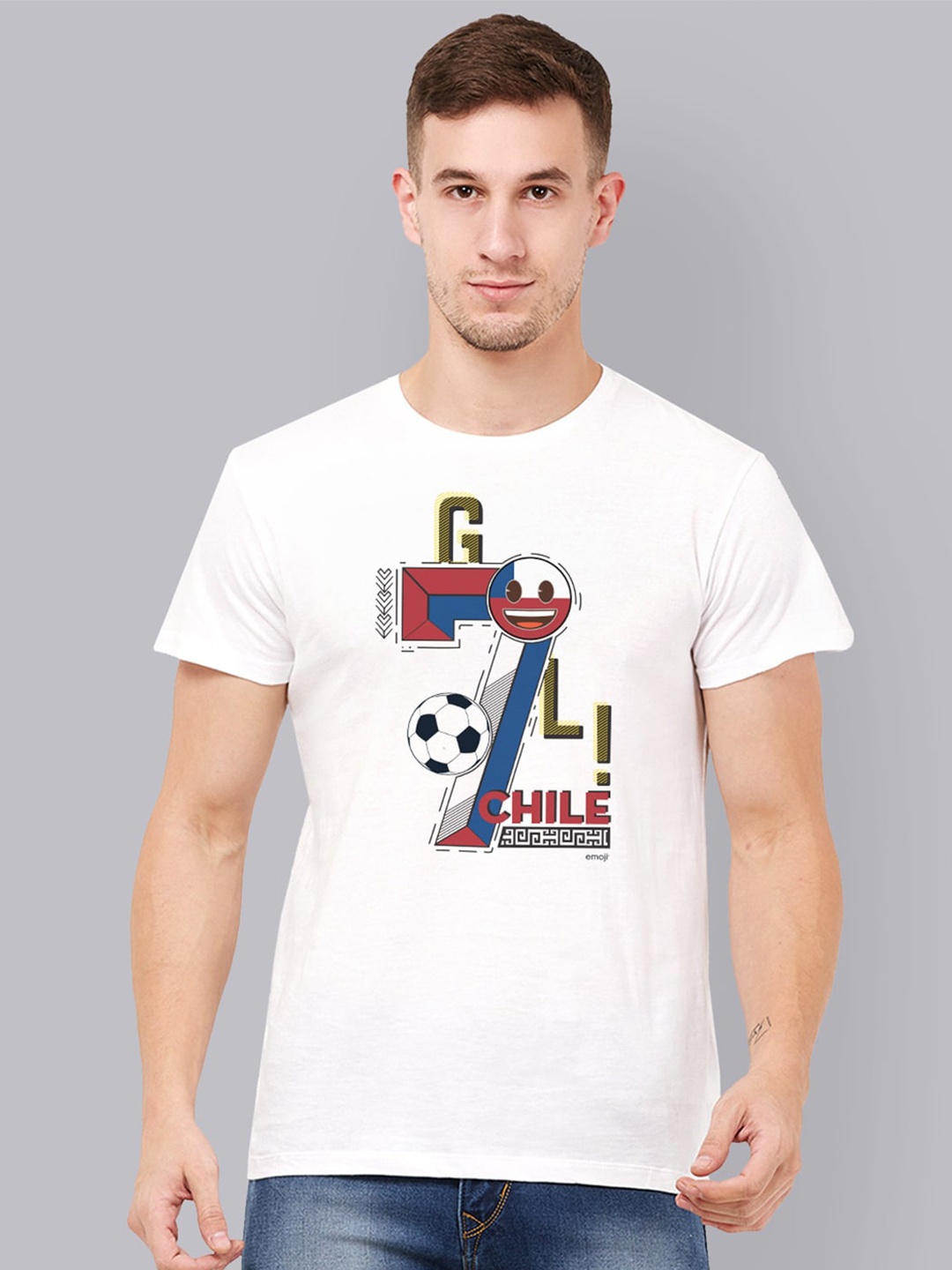 Free Authority Men White Printed Round Neck T-shirt
