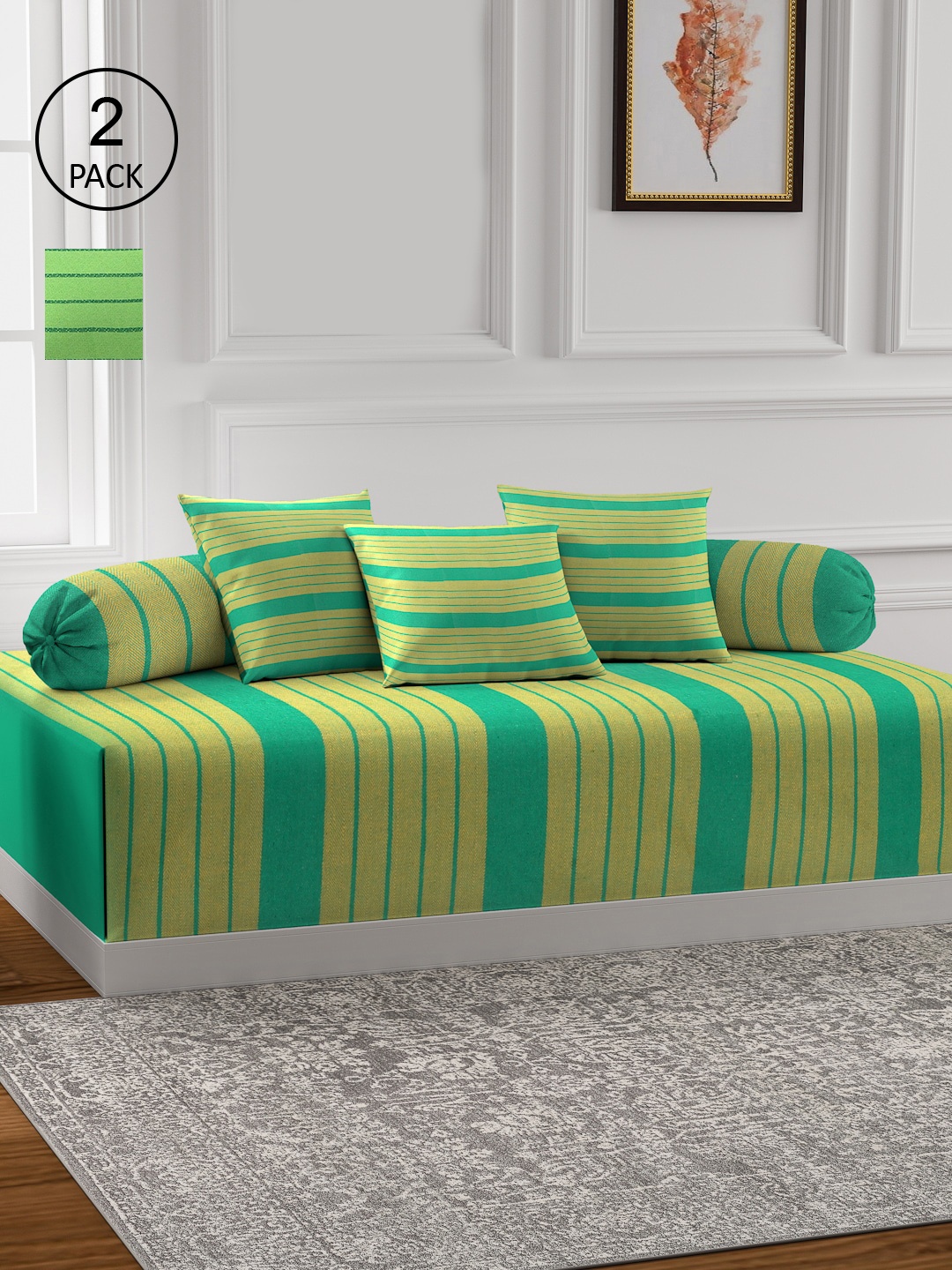 KLOTTHE Set of 2 Green Cotton Single Bedsheet With 4 Bolster Covers & 6 Cushion Covers
KLOTTHE Set of 2 Green Cotton Single Bedsheet With 4 Bolster Covers & 6 Cushion Covers