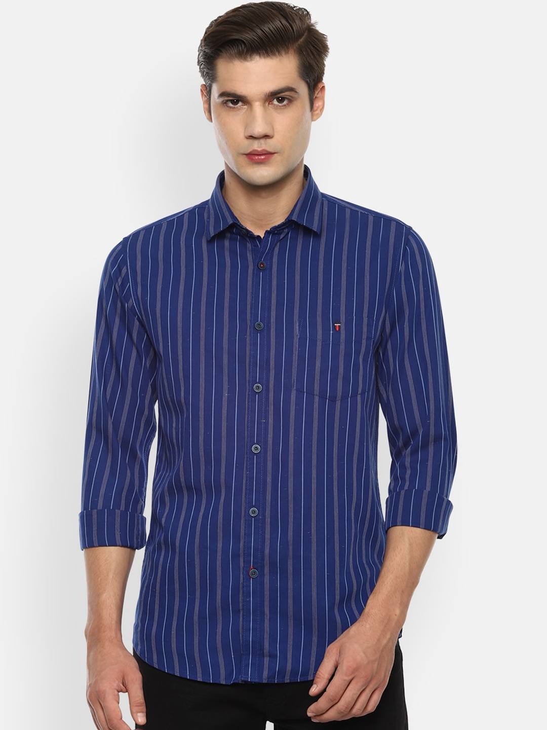 Louis Philippe Sport Men Blue Slim Fit Striped Pure Cotton Casual Shirt