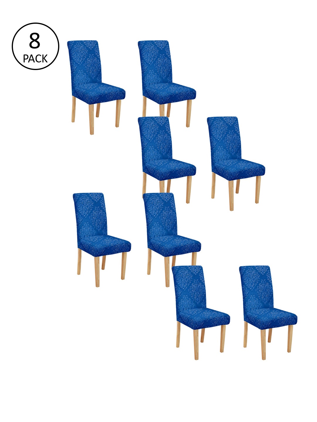 Cortina Set Of 8 Blue & White Printed Chair Covers