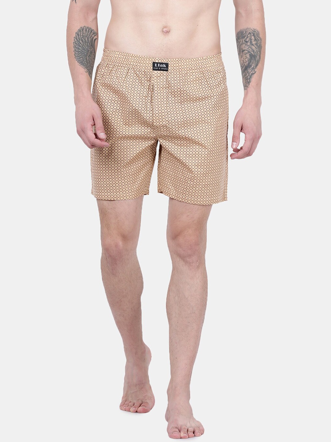 Llak Jeans Men Beige & Navy Blue Printed Boxer 30-BP