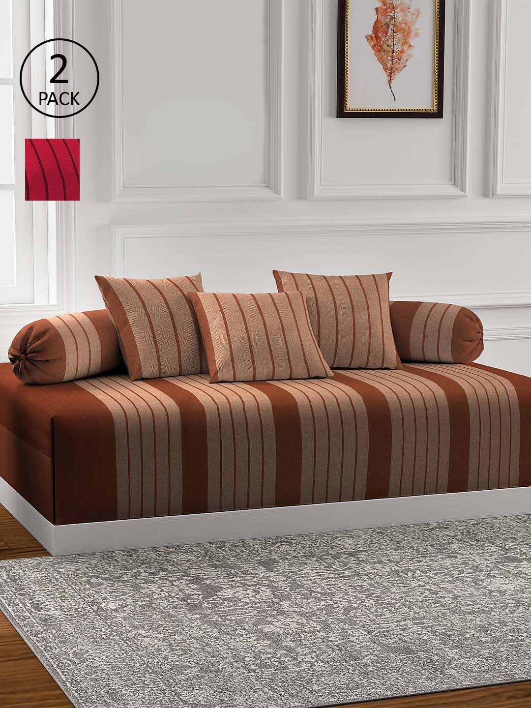 KLOTTHE Set of 2 Striped Single Bedsheet With 4 Bolster Covers & 6 Cushion Covers, Red
KLOTTHE Set of 2 Striped Single Bedsheet With 4 Bolster Covers & 6 Cushion Covers, Red
