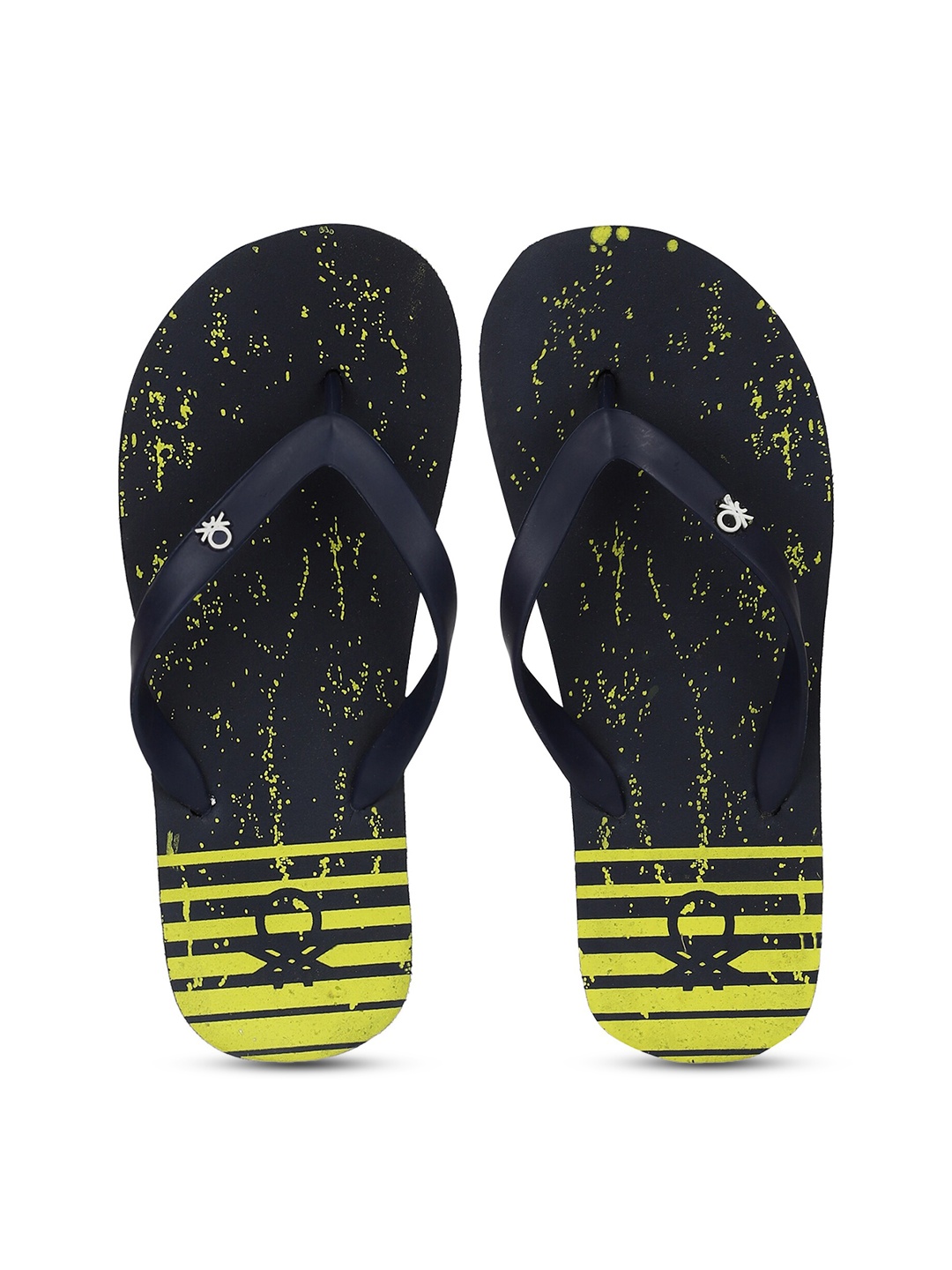 United Colors of Benetton Men Navy Blue & Lime Green Printed Thong Flip-Flops