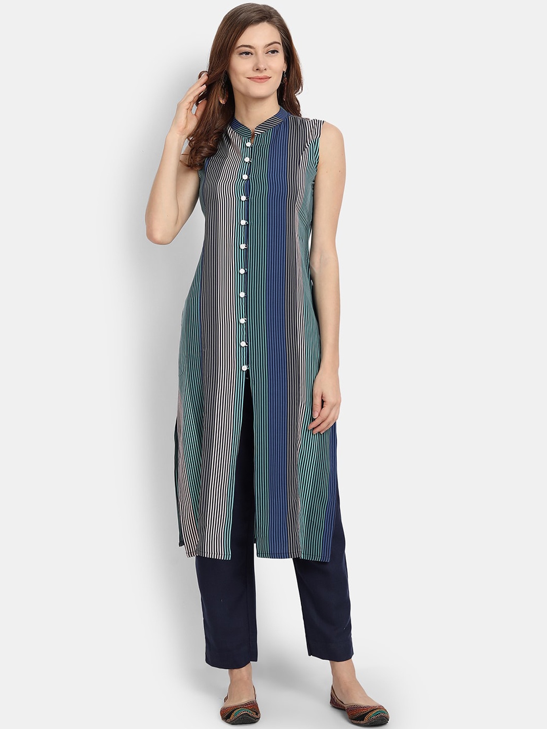 HK colours of fashion Women Multicoloured Striped Straight Kurta, Multi