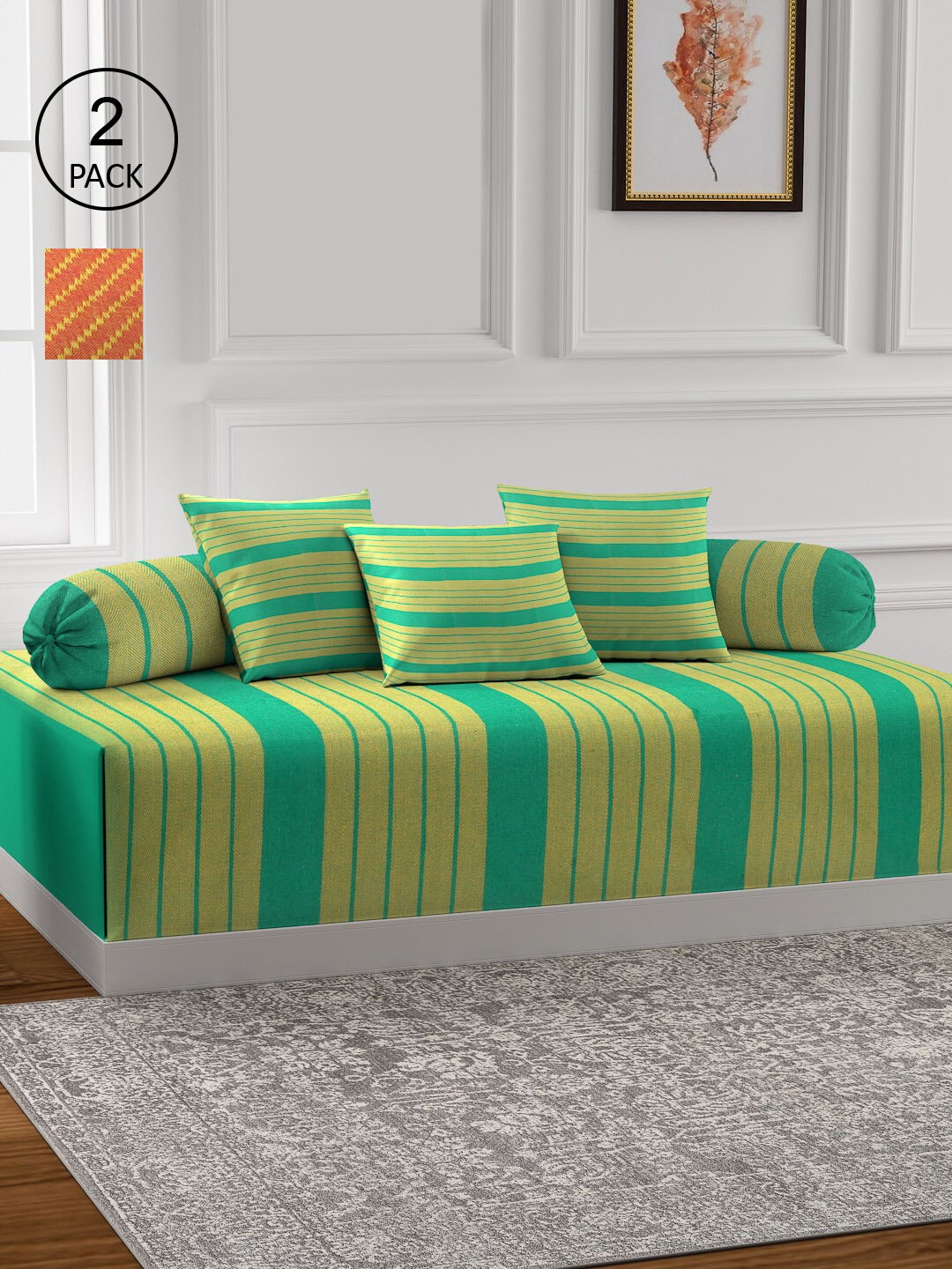 KLOTTHE Set Of 2 Striped Cotton Single Bedsheet With 4 Bolster & 6 Cushion Covers, Orange
KLOTTHE Set Of 2 Striped Cotton Single Bedsheet With 4 Bolster & 6 Cushion Covers, Orange