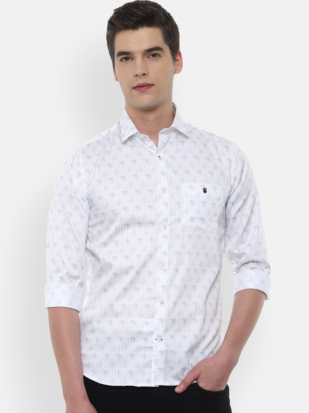 Louis Philippe Sport Men White Slim Fit Printed Cotton Casual Shirt