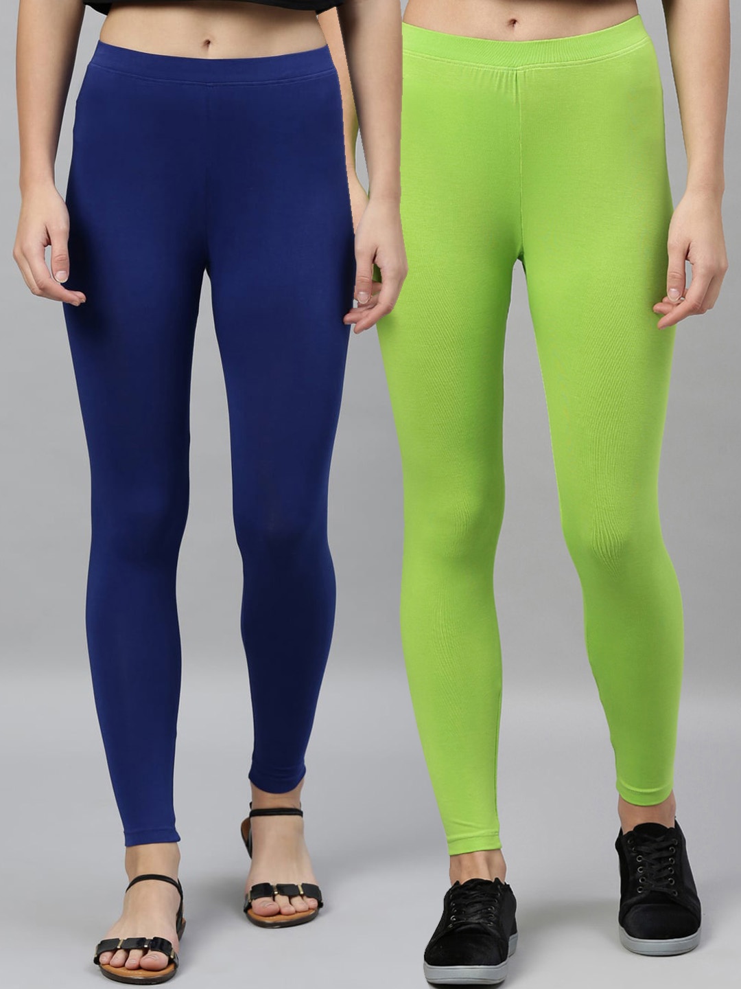 Kryptic Women Pack of 2 Solid Ankle-Length Leggings, Blue
