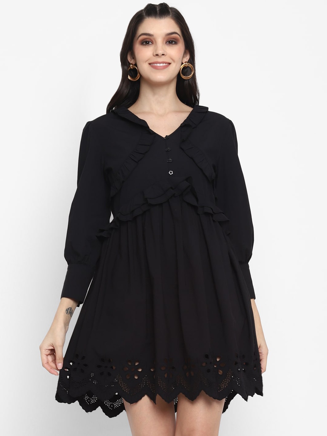 BLANC9 Women Black Solid Cut-Outs Fit and Flare Dress