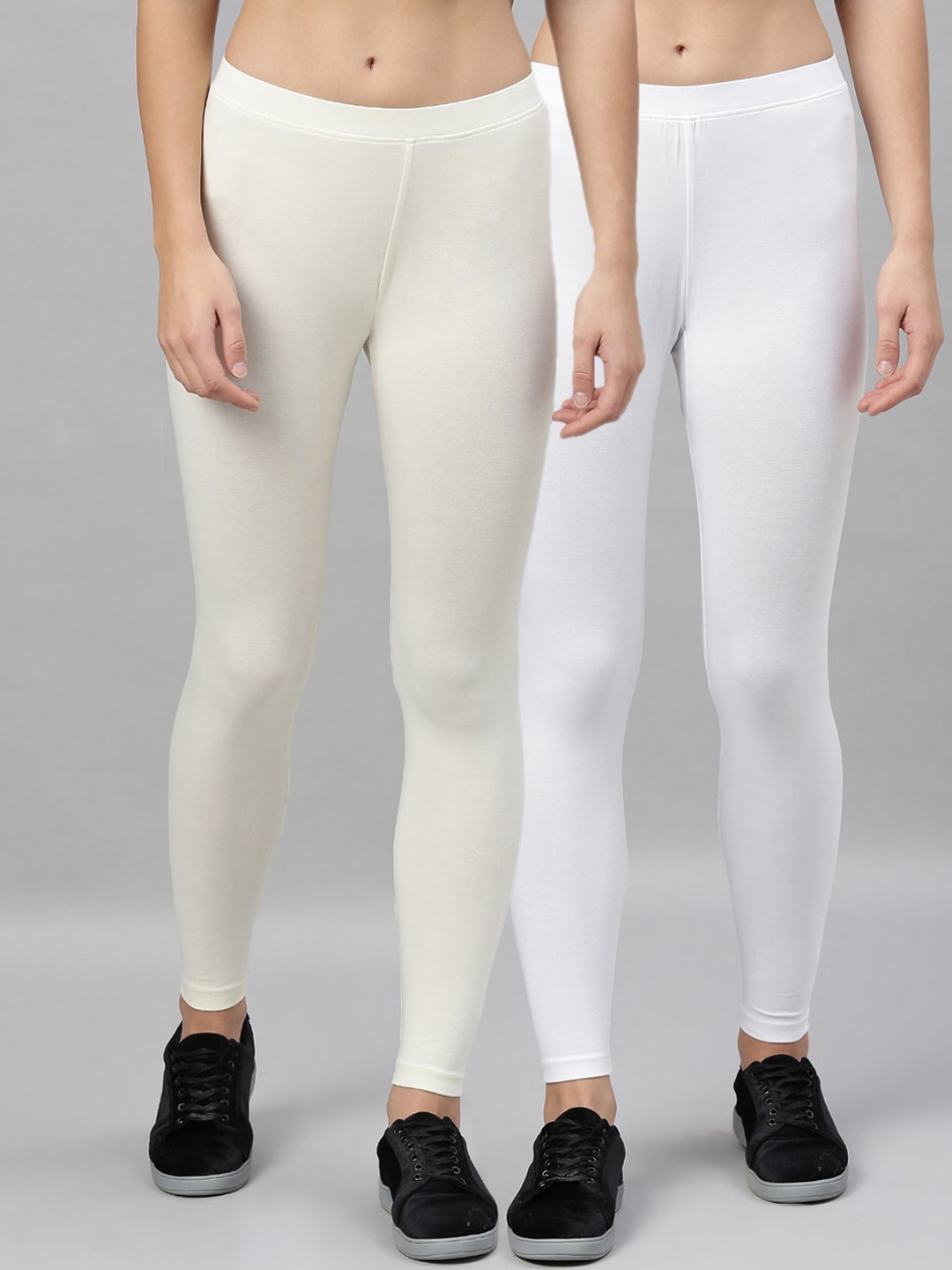Kryptic Women Pack of 2 White Solid Ankle-Length Leggings