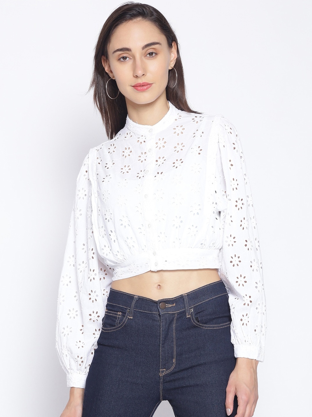 Oxolloxo Women White Regular Fit Self Design Casual Shirt