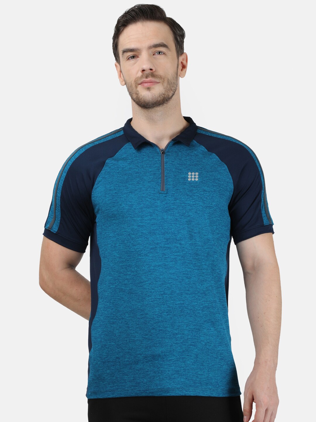 rock it Men Blue Colourblocked Polo Collar T-shirt