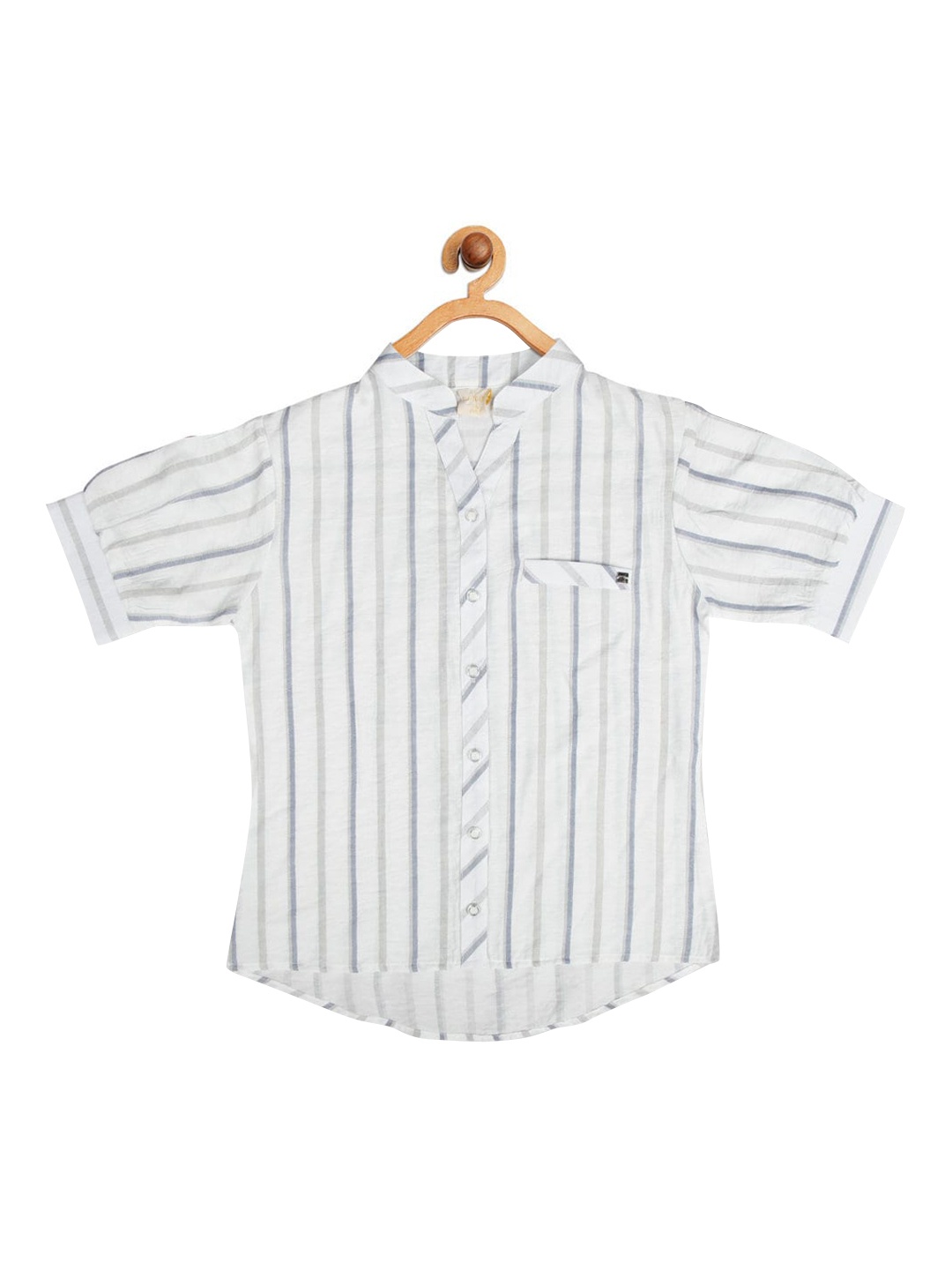 Tiny Girl Grey Striped Mandarin Collar Shirt Style Top